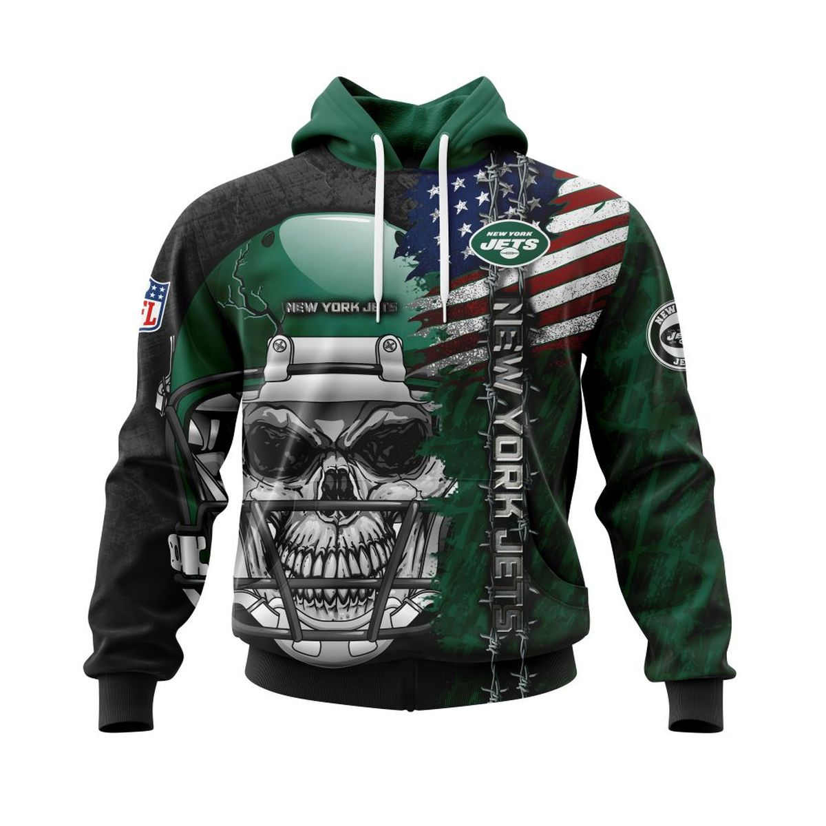 NEW YORK JETS 3D HOODIE SKULL0803