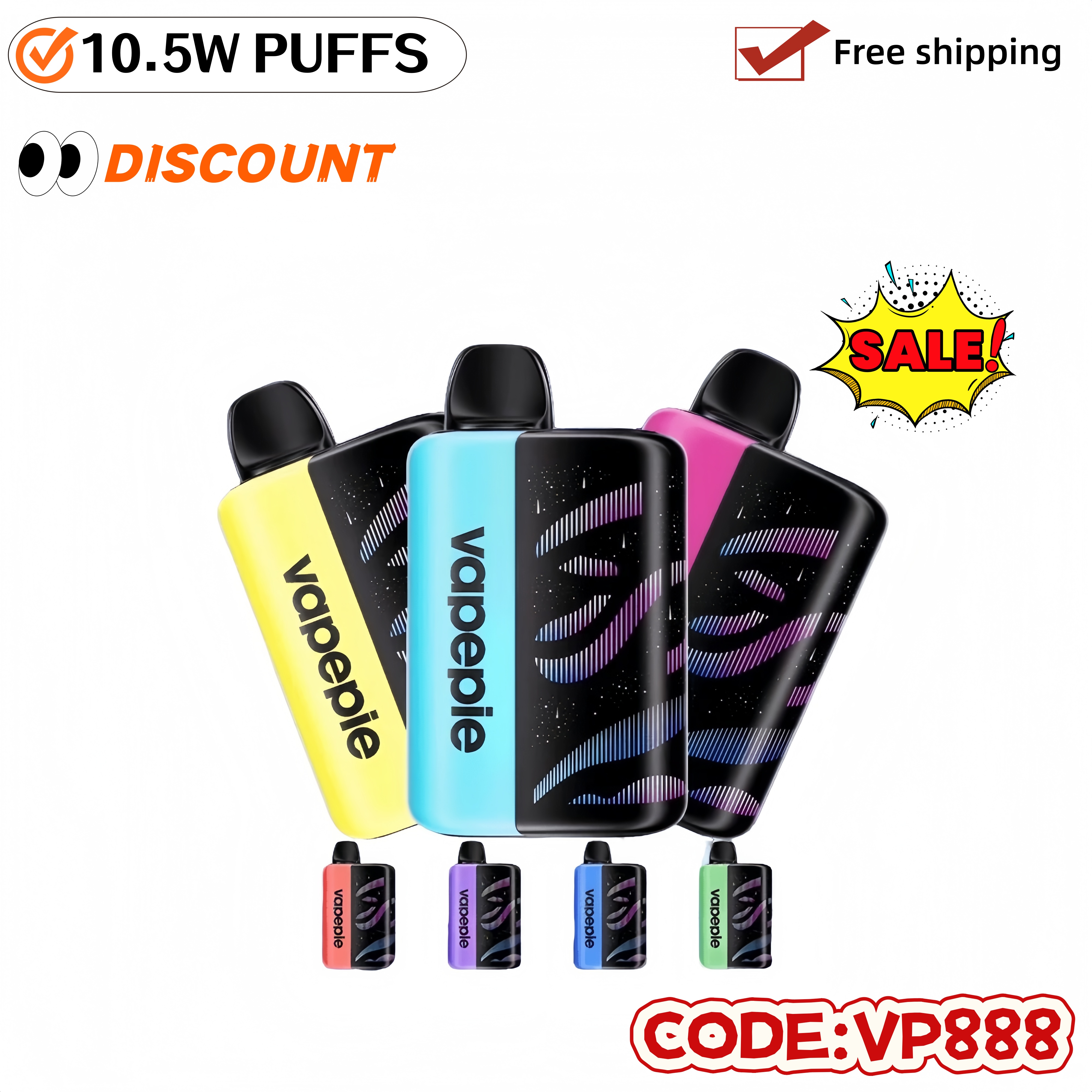 [Max Discount Pack of 3] VapePie Galactic Gleam 105000 Puff Disposable Electronic Cigarette - Smart LED Display | Fast Shipping from US Warehouse