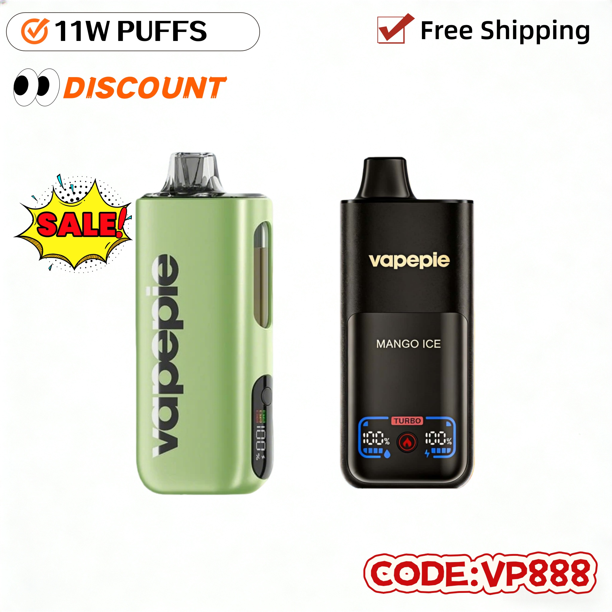 【Affordable 2-pack - 40,000 puffs-70,000 puffs】VAPEPIE 11000 Puffs Max Cloud Max Run Disposable Vape