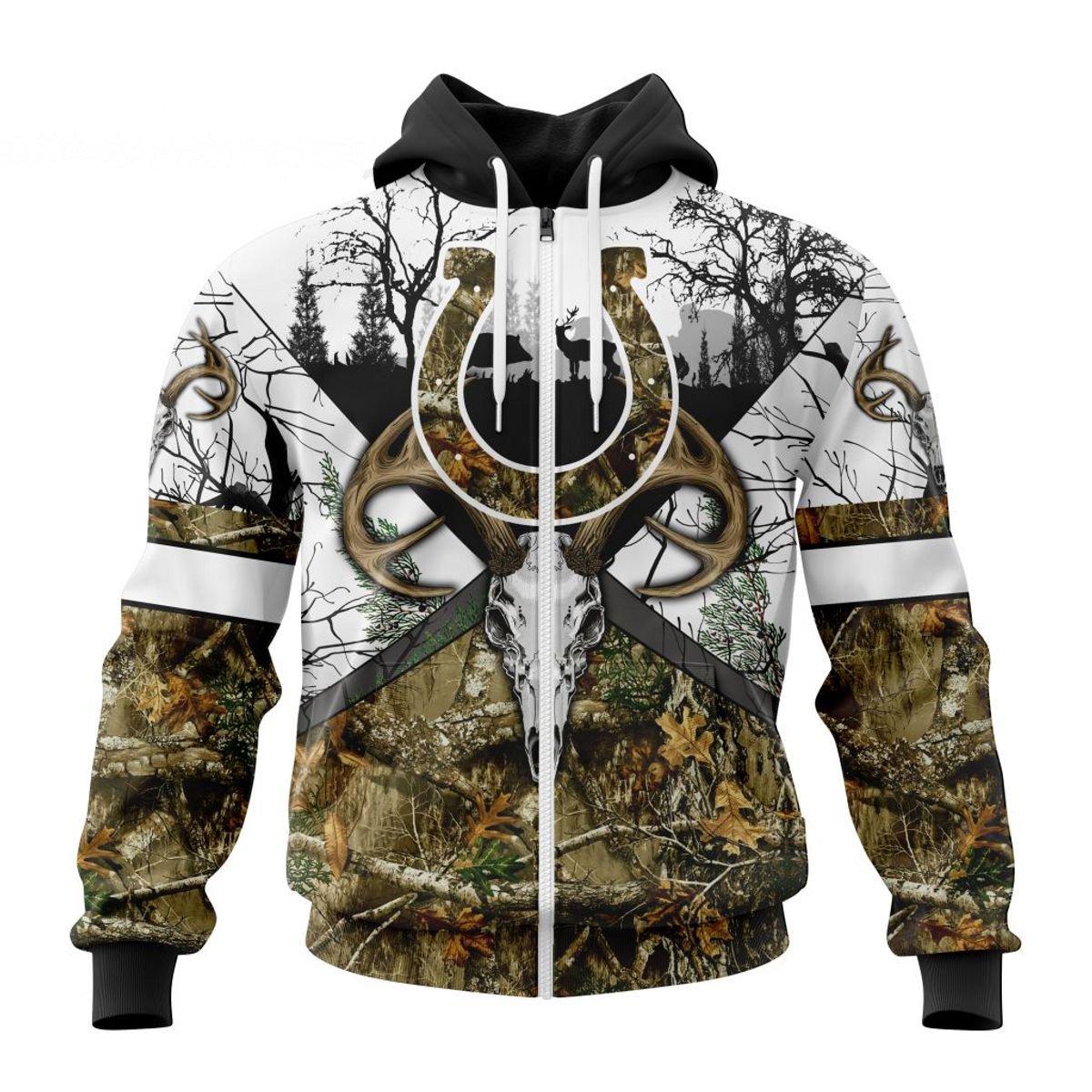 INDIANAPOLIS COLTS DEER SKULL AND FOREST 3D HOODIE