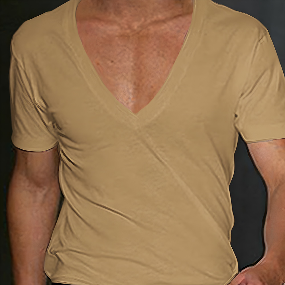 Castillotigo™ Nueva camiseta de hombre con cuello de pico en color liso