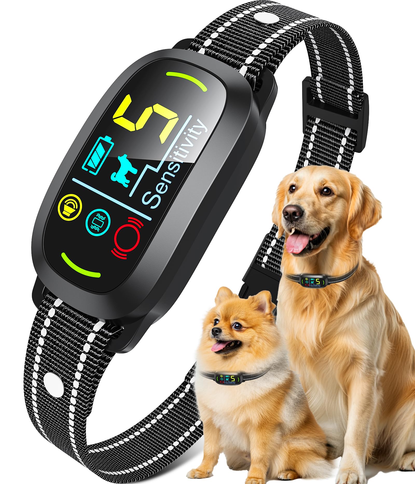 AI Bark Collar – 5 Modes, Rechargeable, IP67 Waterproof, Fits Large Medium Small Dogs (Black)