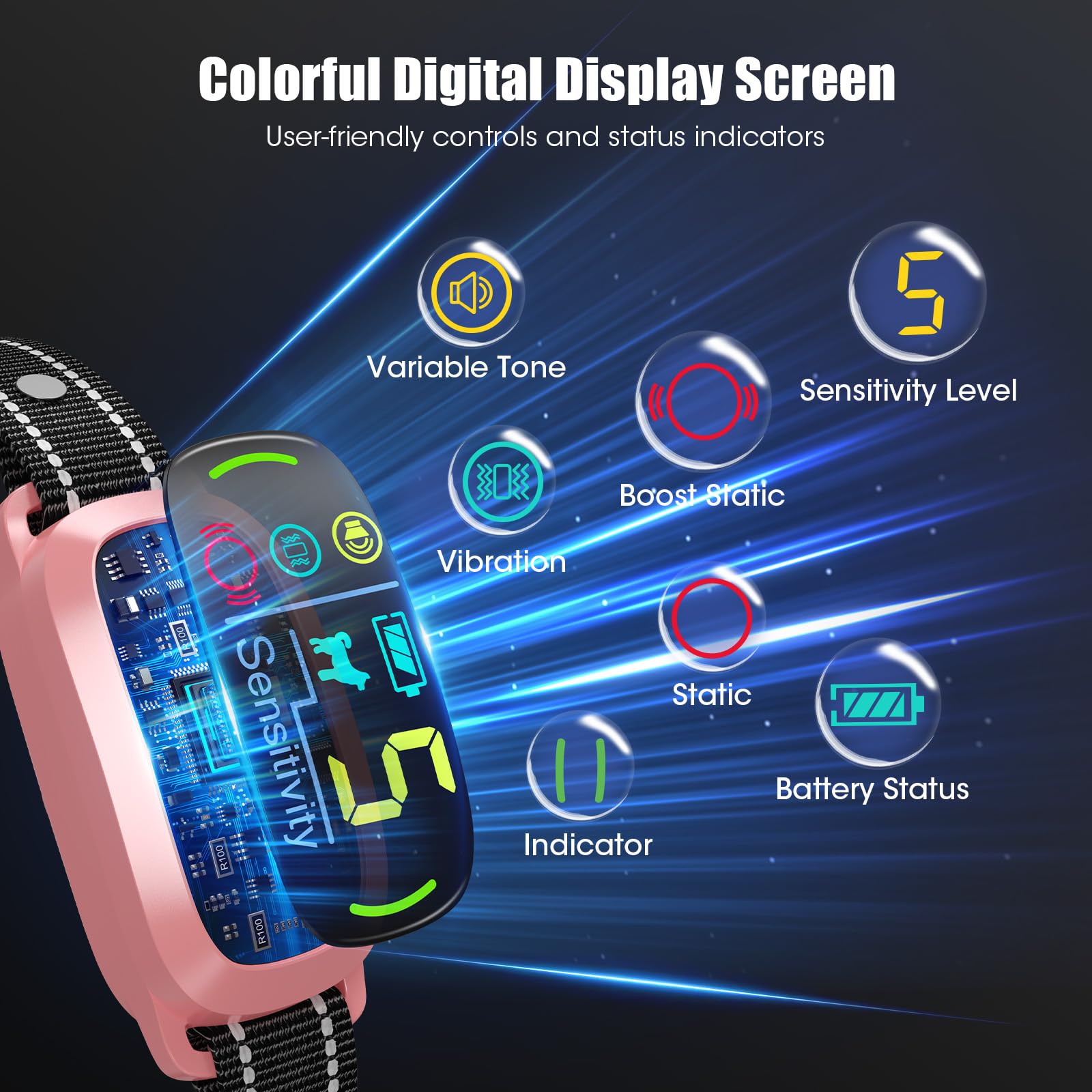 AI Bark Collar – 5 Modes, Rechargeable, IP67 Waterproof, Fits Large Medium Small Dogs (Black)