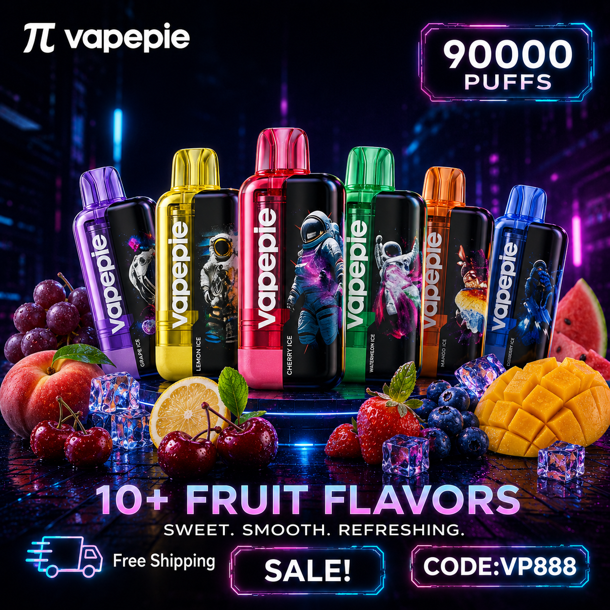 [Affordable 3-pack - 30,000 puffs] Vapepie Ultra Phantom 90000 disposable e-cigarettes | Fast shipping from US warehouse