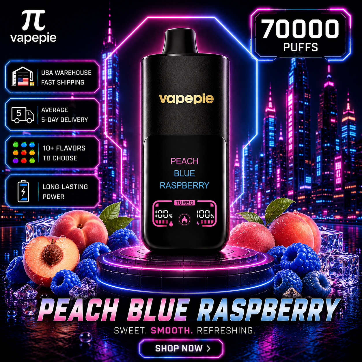 Peach Blue Raspberry | 70000 Puffs