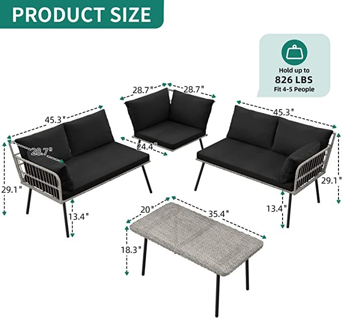 Outdoor Sectional L-Shaped Sofa Set Wicker 4 PCS