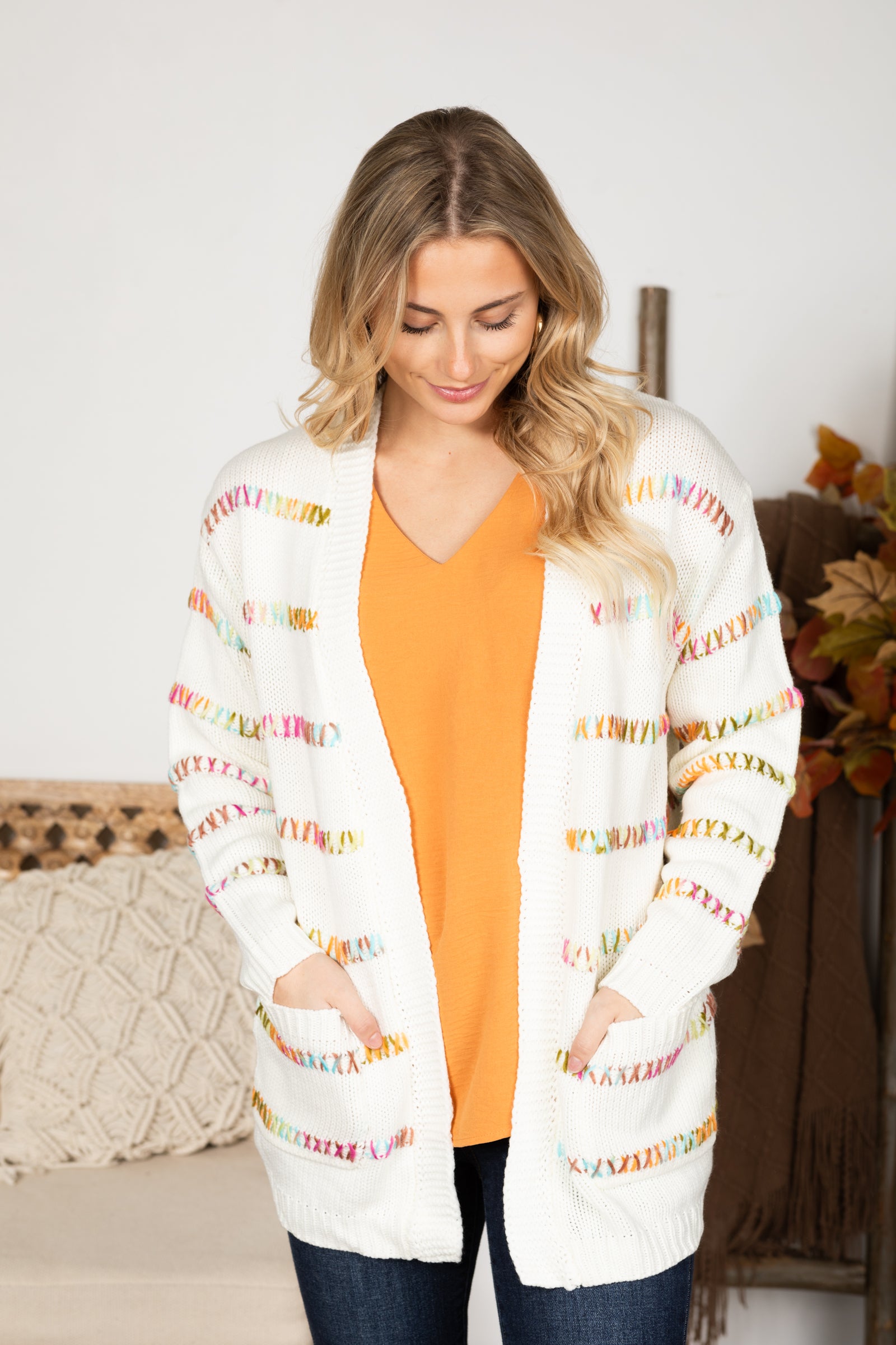 Multicolor Stitch Striped Cardigan