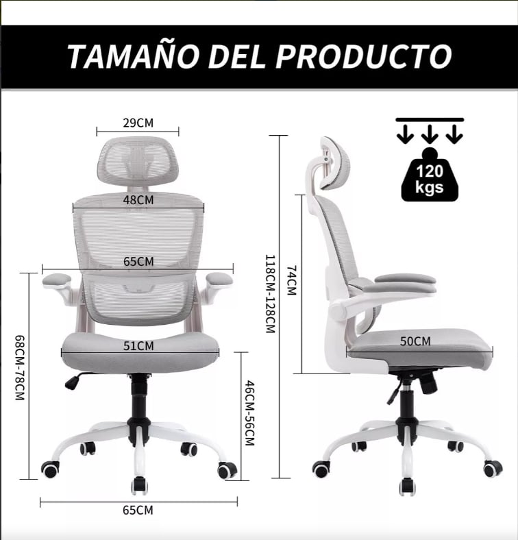 Silla de oficina ergonómica - estilo moderno con reposacabezas y reposabrazos regulables y respaldo regulable