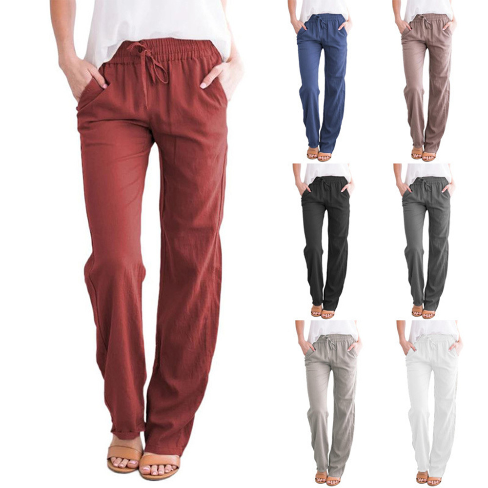 Castillotigo™ Pantalones de pierna ancha casuales sueltos con cordón de color sólido para mujer