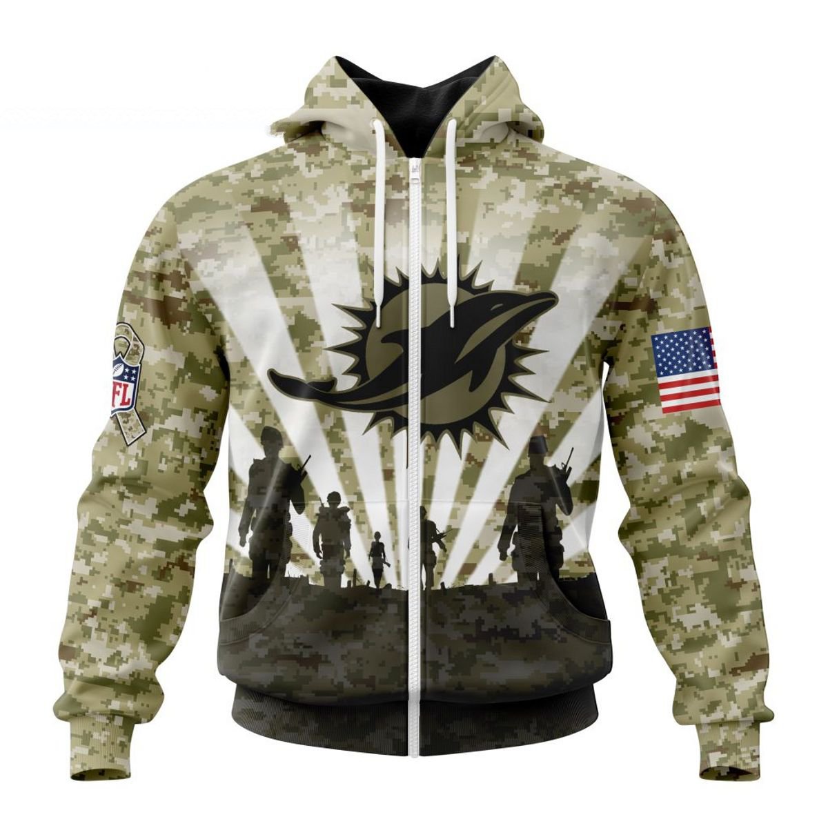 MIAMI DOLPHINS 3D HOODIE HONOR VETERANS