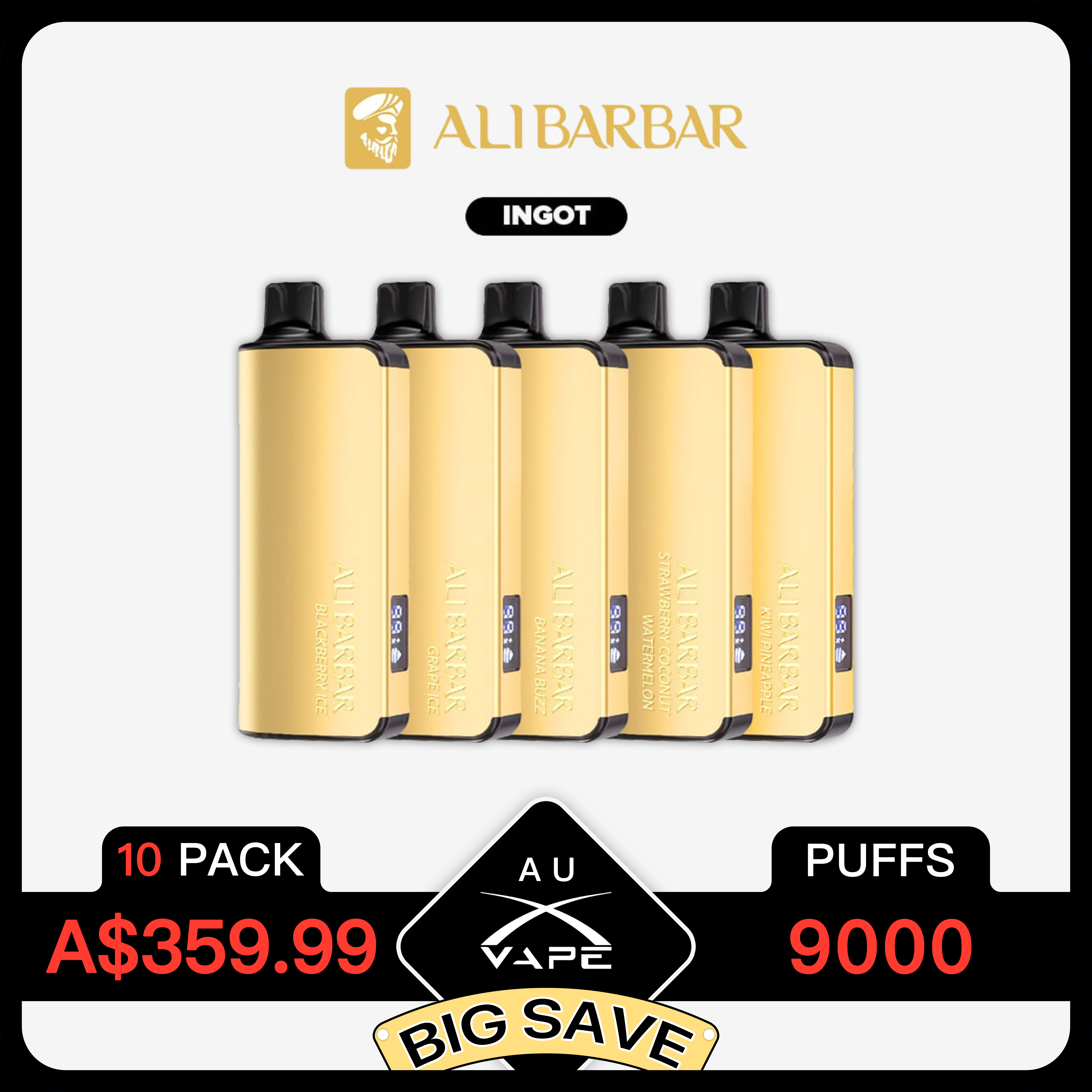 Alibarbar Ingot 9000 Puffs – 10 Pack