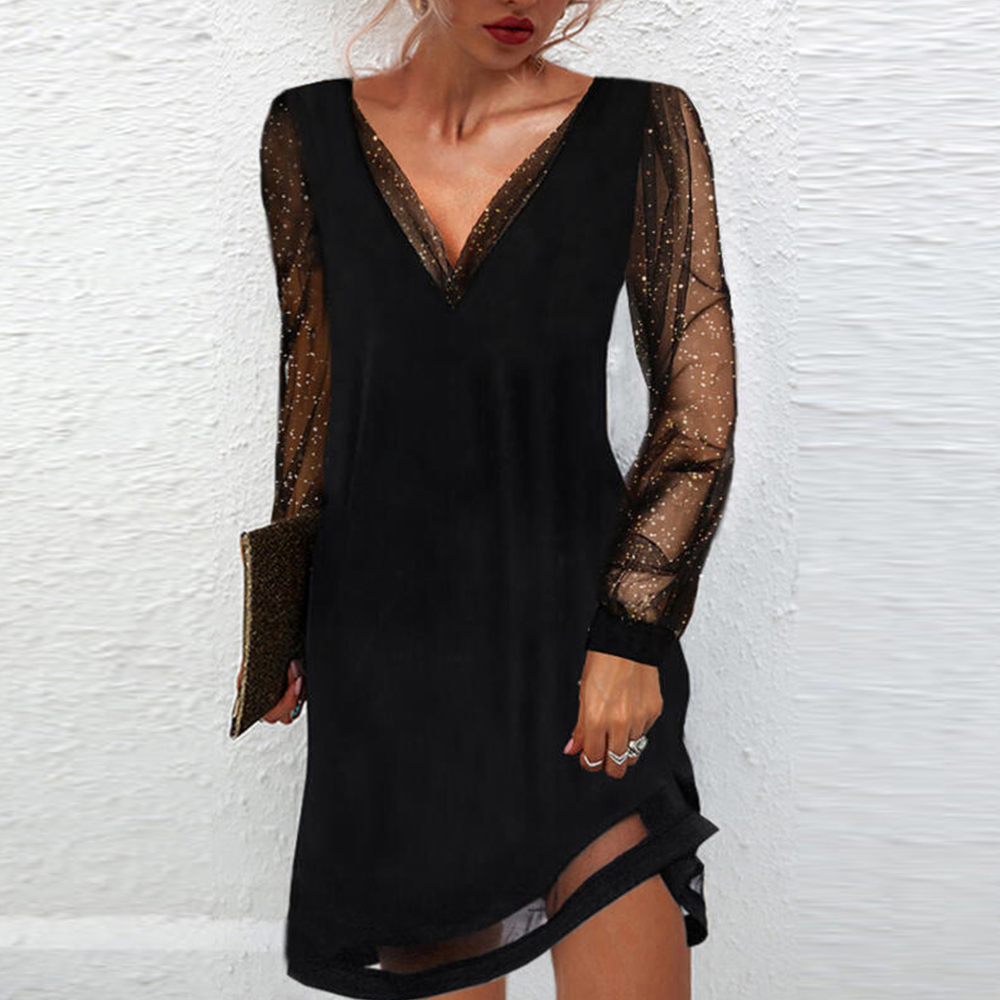Castillotigo™ Vestido de malla con lentejuelas y cuello en V