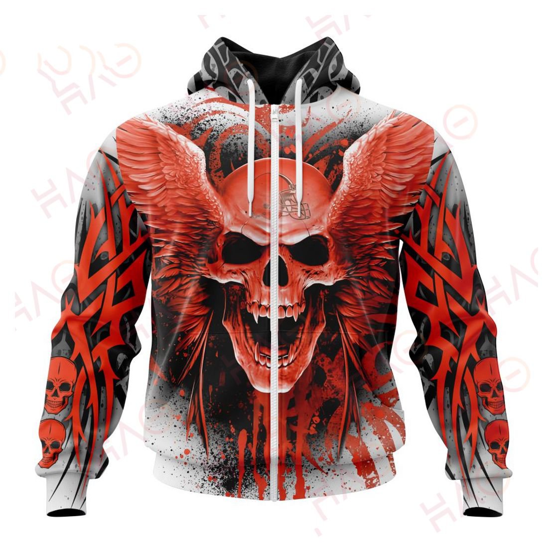 CLEVELAND BROWNS 3D HOODIE SKULL ART