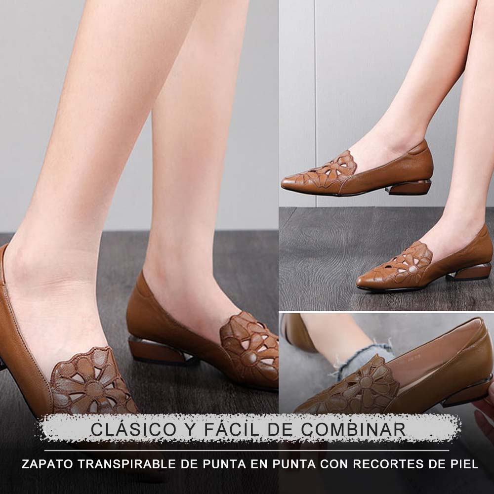 Castillotigo™ Zapatos de punta puntiaguda hueca de cuero transpirable para damas de verano