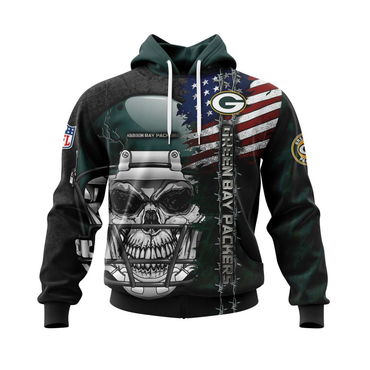 GREEN BAY PACKERS 3D HOODIE SKULL0803