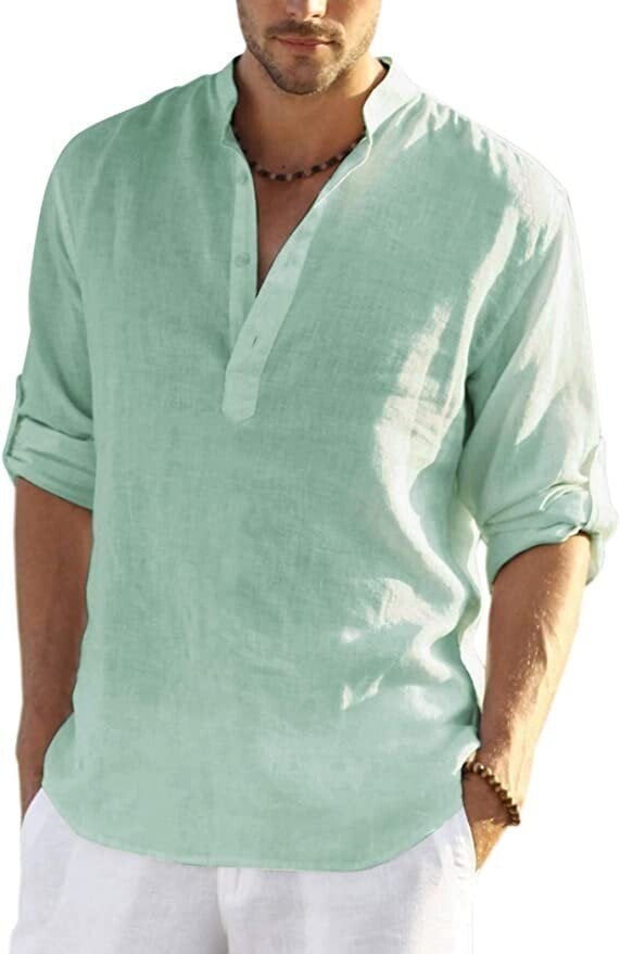 🔥Last Day Promotion 50% OFF🔥--2022 Men's Cotton Linen Henley Shirt Long Sleeve Hippie Casual Beach T Shirts - Buy 2 free shipping