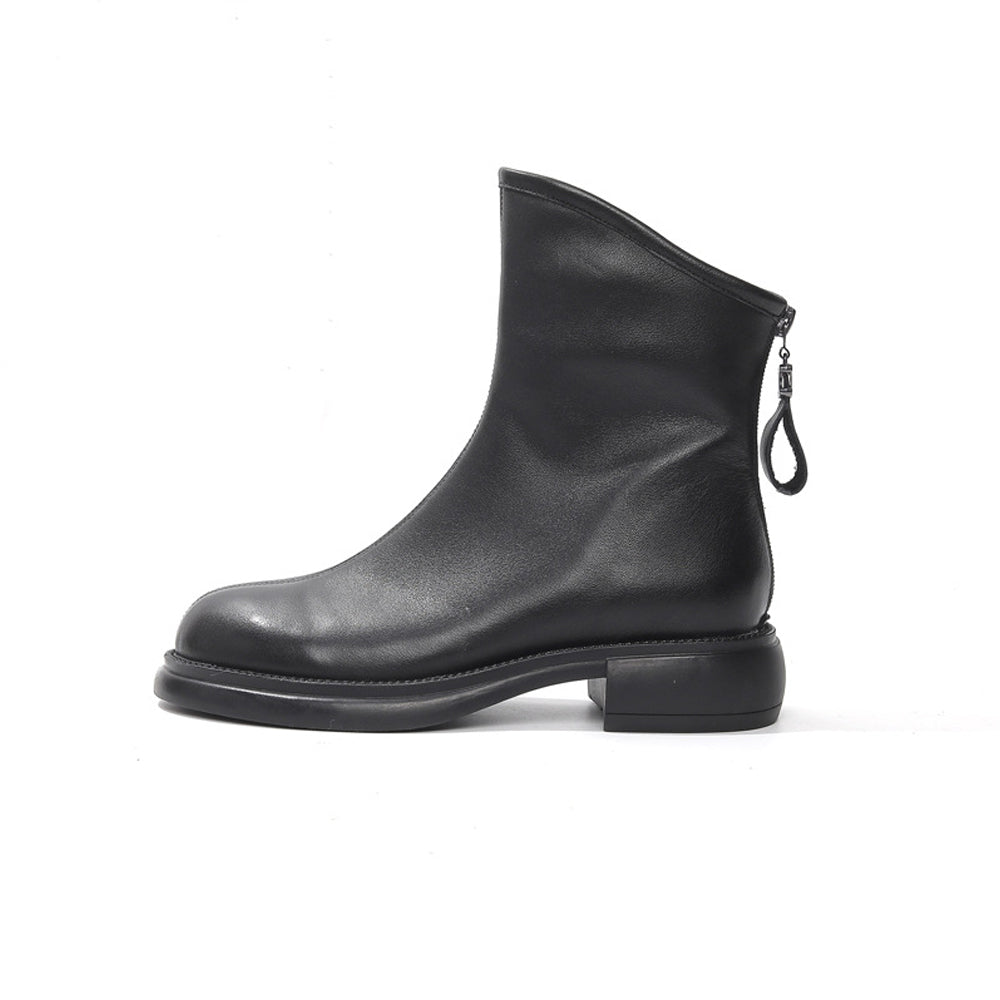 Castillotigo™ Botas de mujer con cremallera en la parte posterior y tacón bajo con punta redonda de invierno