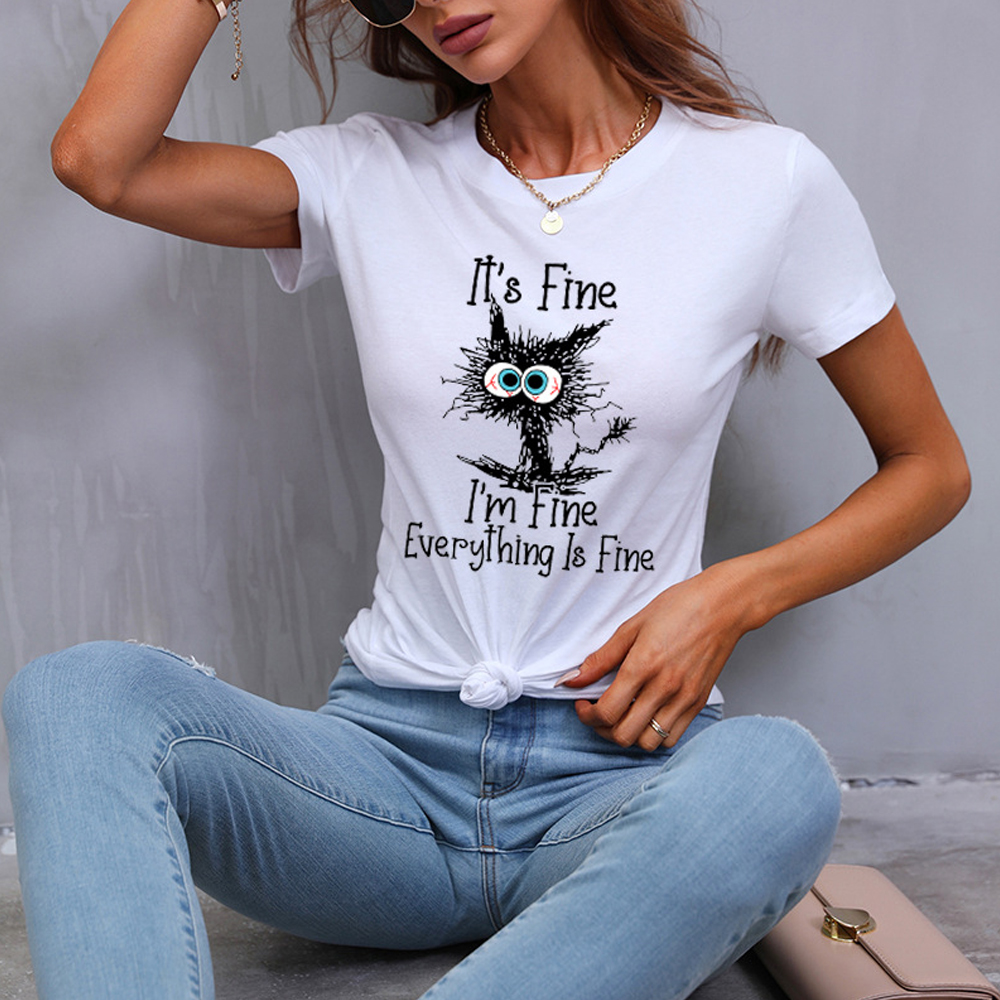 Castillotigo™ Camiseta negra estampado gatos