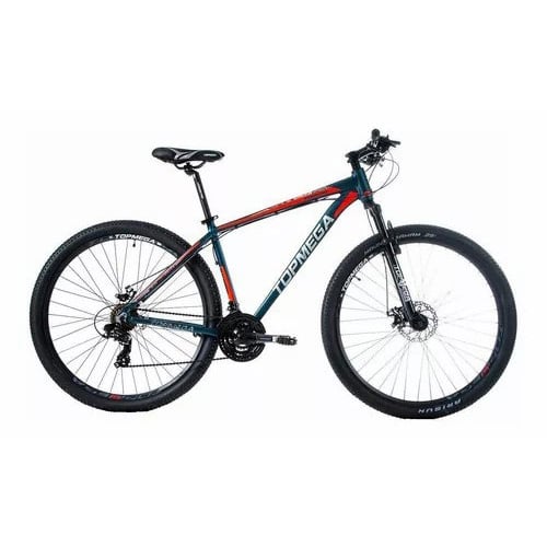 🔥Bicicleta de montaña TopMega MTB Sunshine R29 L 21v Shimano Tourney TZ31 Frenos de disco mecánicos y manetas de cambio Shimano Tourney Azul claro