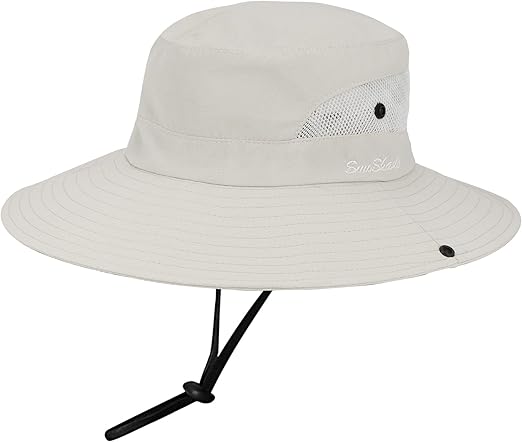 Women's Outdoor UV-Protection-Foldable Sun-Hats Mesh Wide-Brim Beach Fishing Hat with Ponytail-Hole