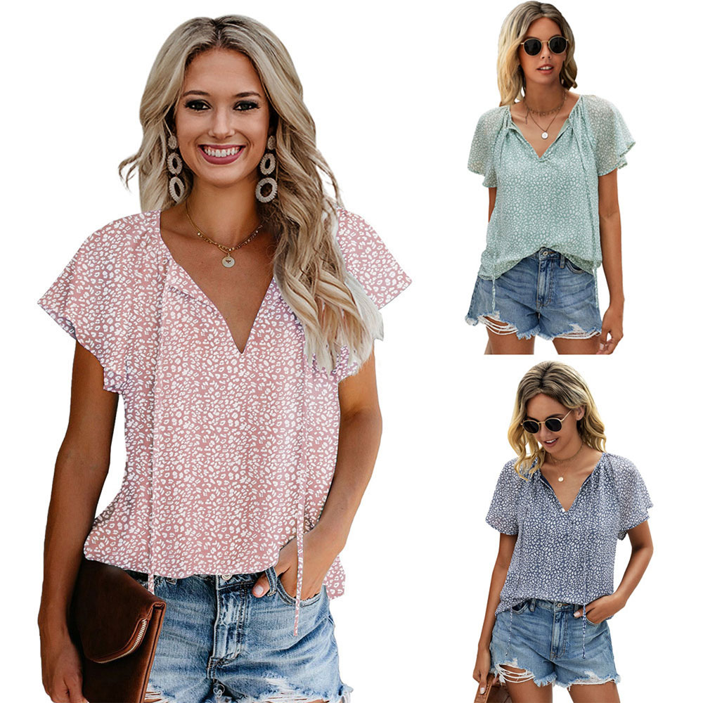 Castillotigo™ Top floral con cuello en V y manga con volantes