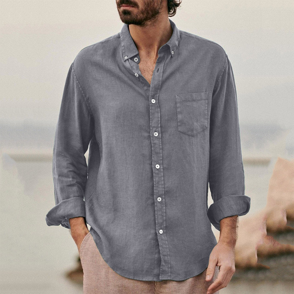 Castillotigo™ Camisa de solapa de hombre vintage casual de color sólido