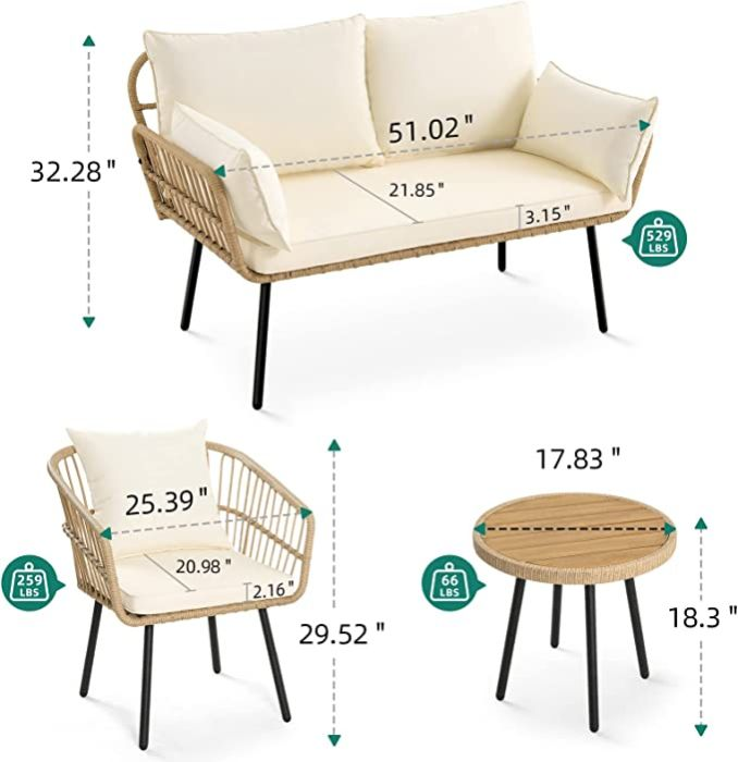 4 Pieces Patio Set All-Weather Outdoor Bistro Set
