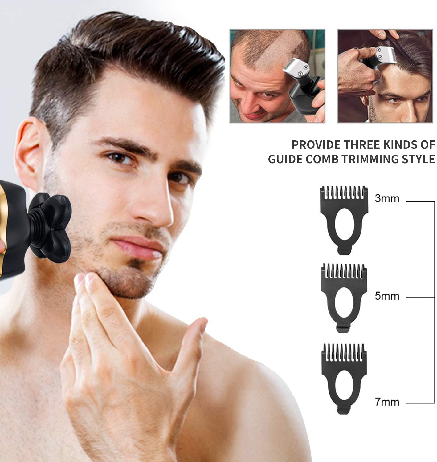 Skull Electric Shaver 6 in 1 Bald Head Shaver 5D Rotary Razor for Men