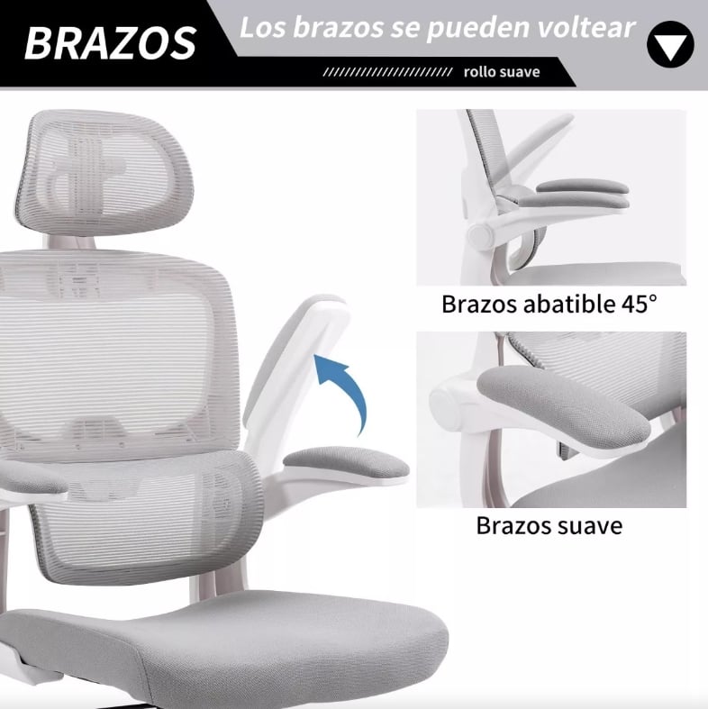 Silla de oficina ergonómica - estilo moderno con reposacabezas y reposabrazos regulables y respaldo regulable