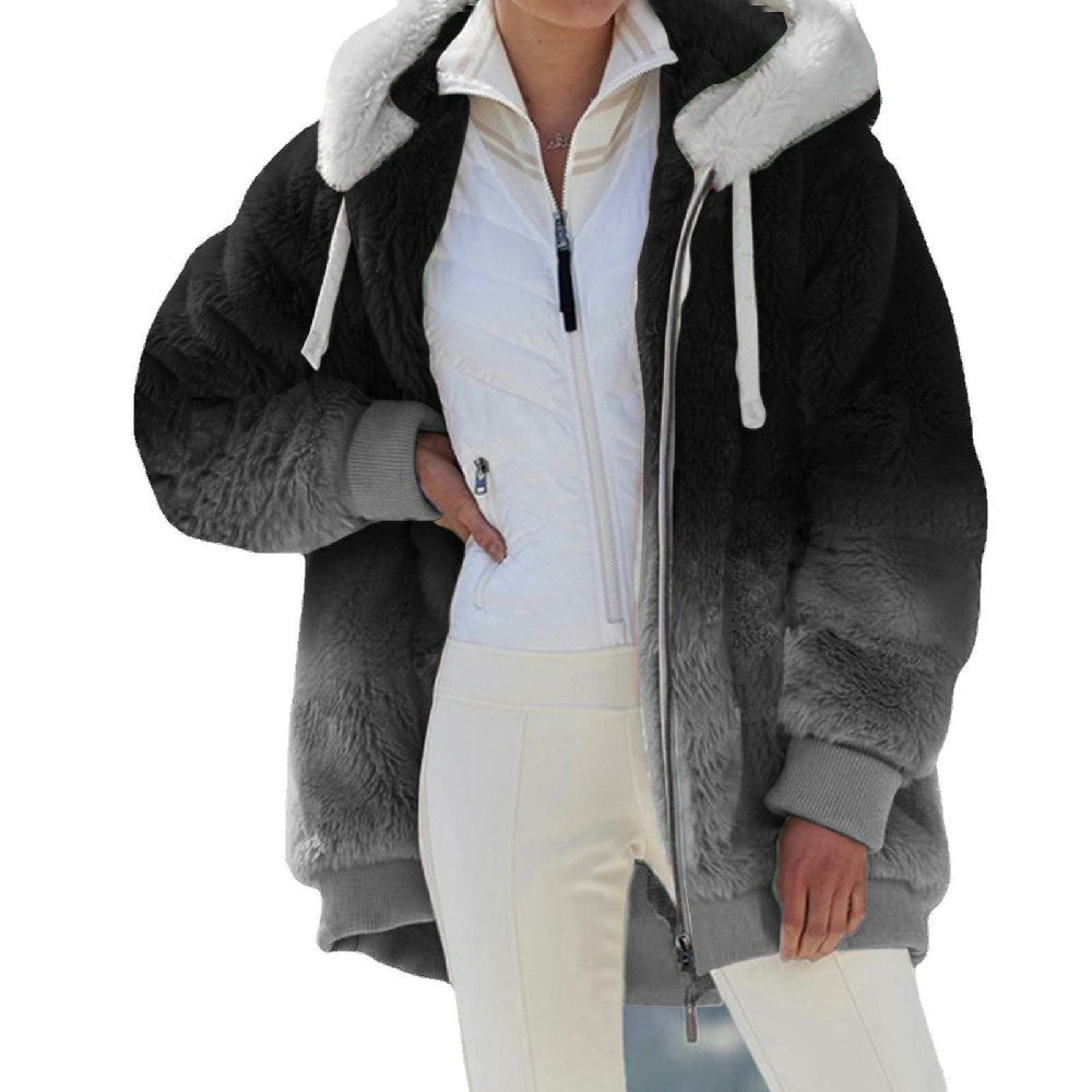 Castillotigo™ Nueva chaqueta con capucha teñida y estampada de felpa suelta de otoño e invierno para mujer