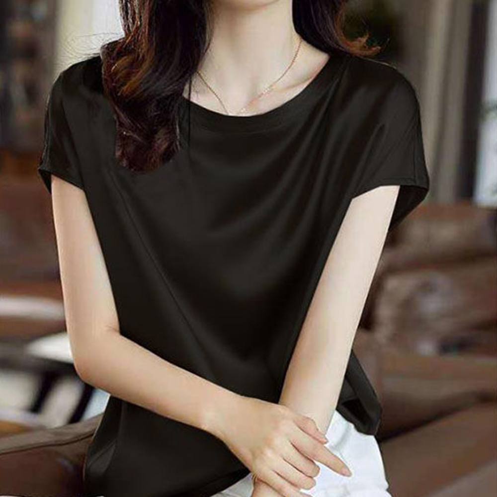 Castillotigo™ Camiseta de manga corta con cuello redondo de seda para mujer