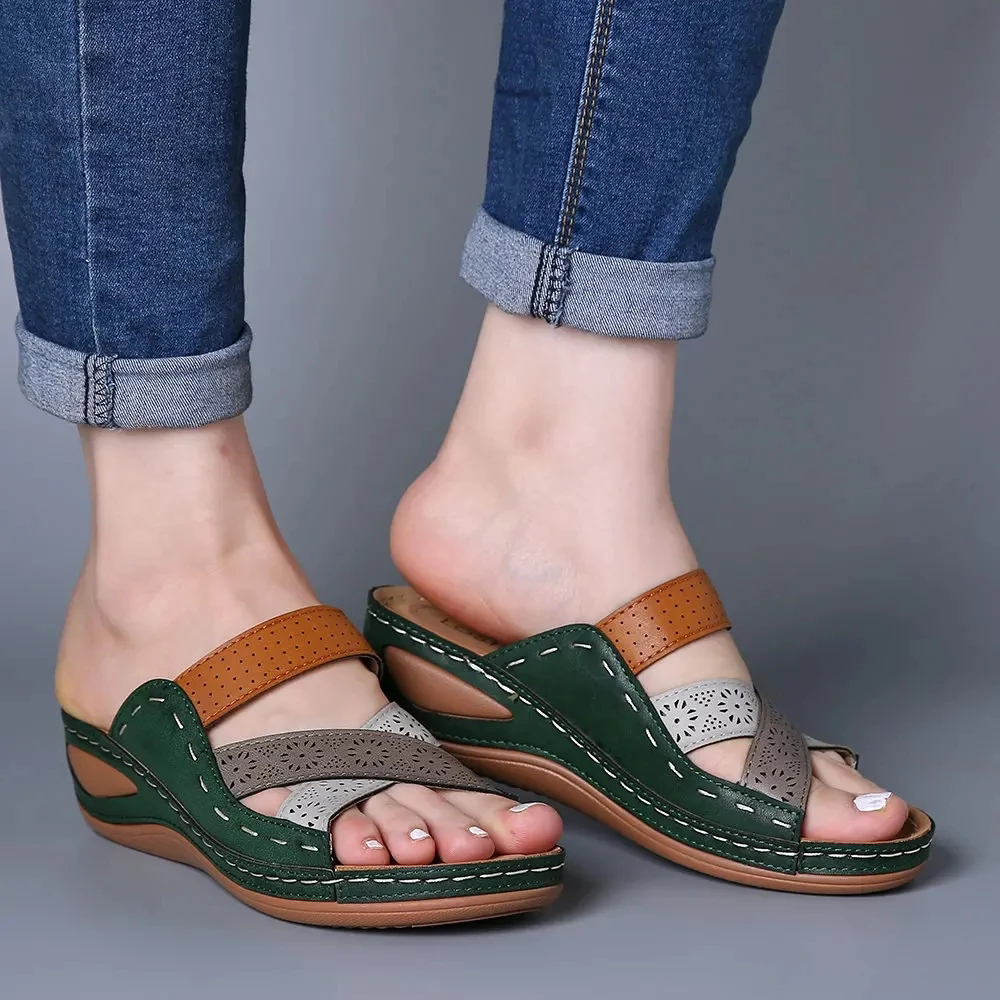 Castillotigo™ Nuevas sandalias de cuña cruzada Colorblock de verano