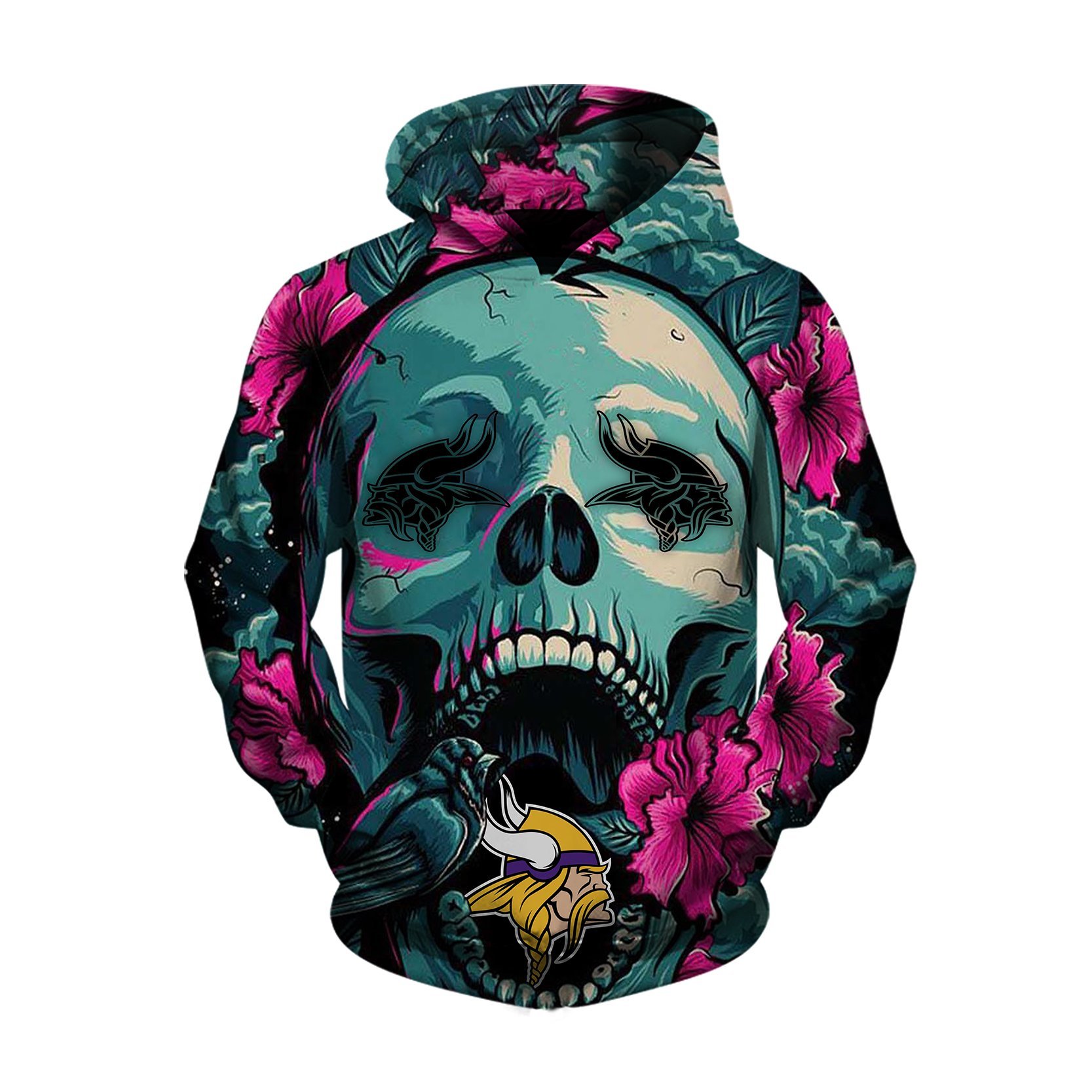 VIKINGS  3D HOODIE SKULL FLOWER