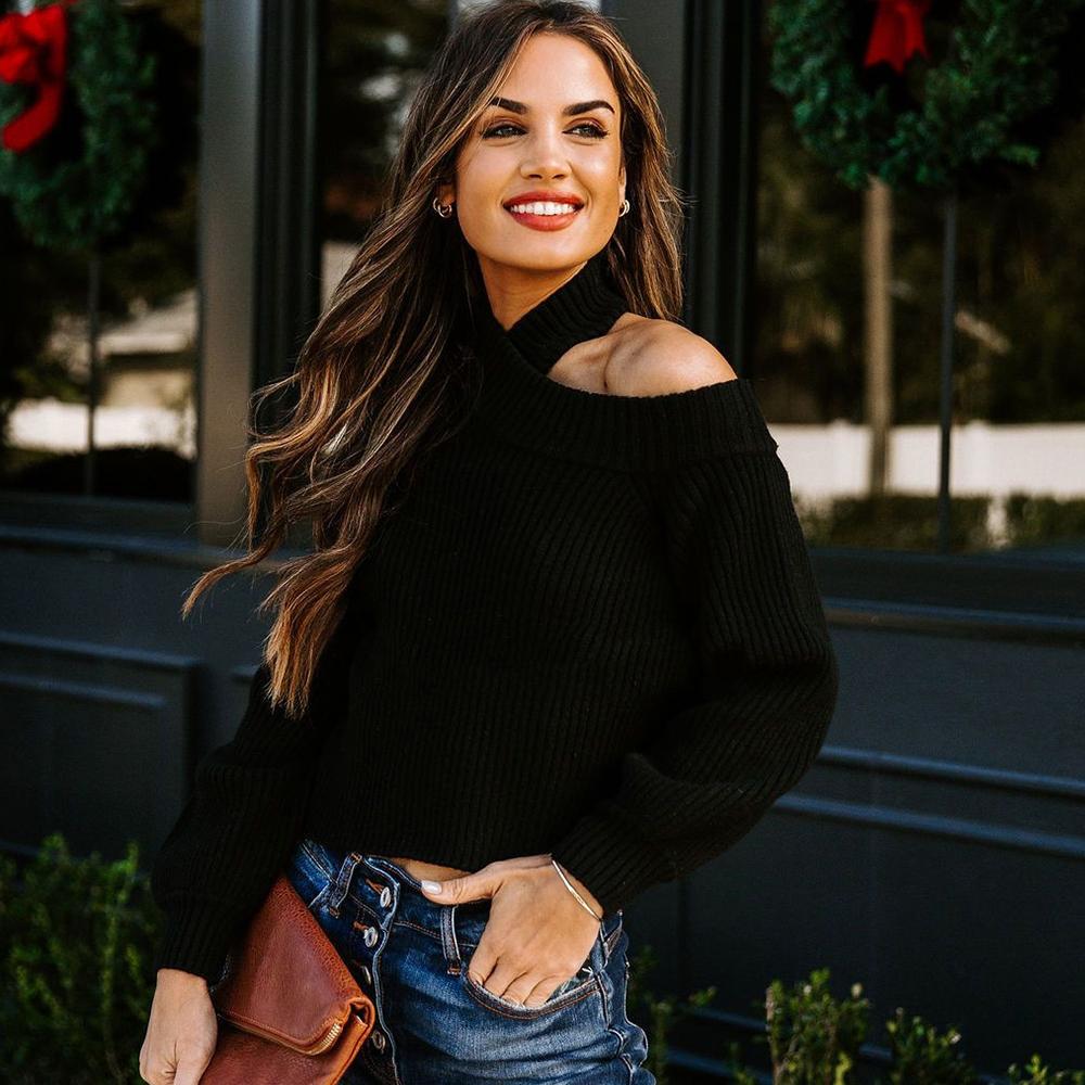 Higolot™ Temperament Strapless Short Solid Color Long-sleeved Sweater