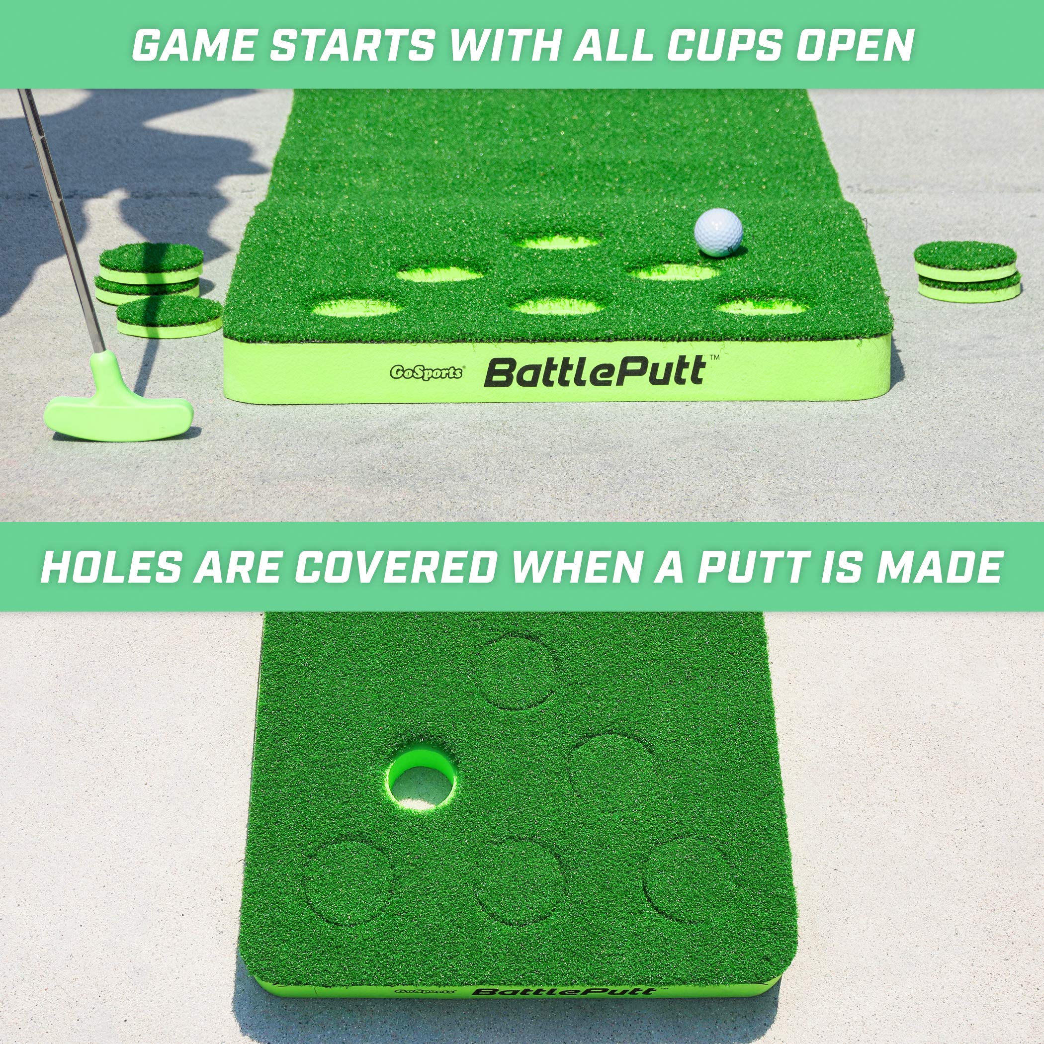 GoSports BattlePutt 2v2 Golf Putting Game: juego estilo tenis de mesa con putting green de 11', 2 putts y 2 pelotas de golf