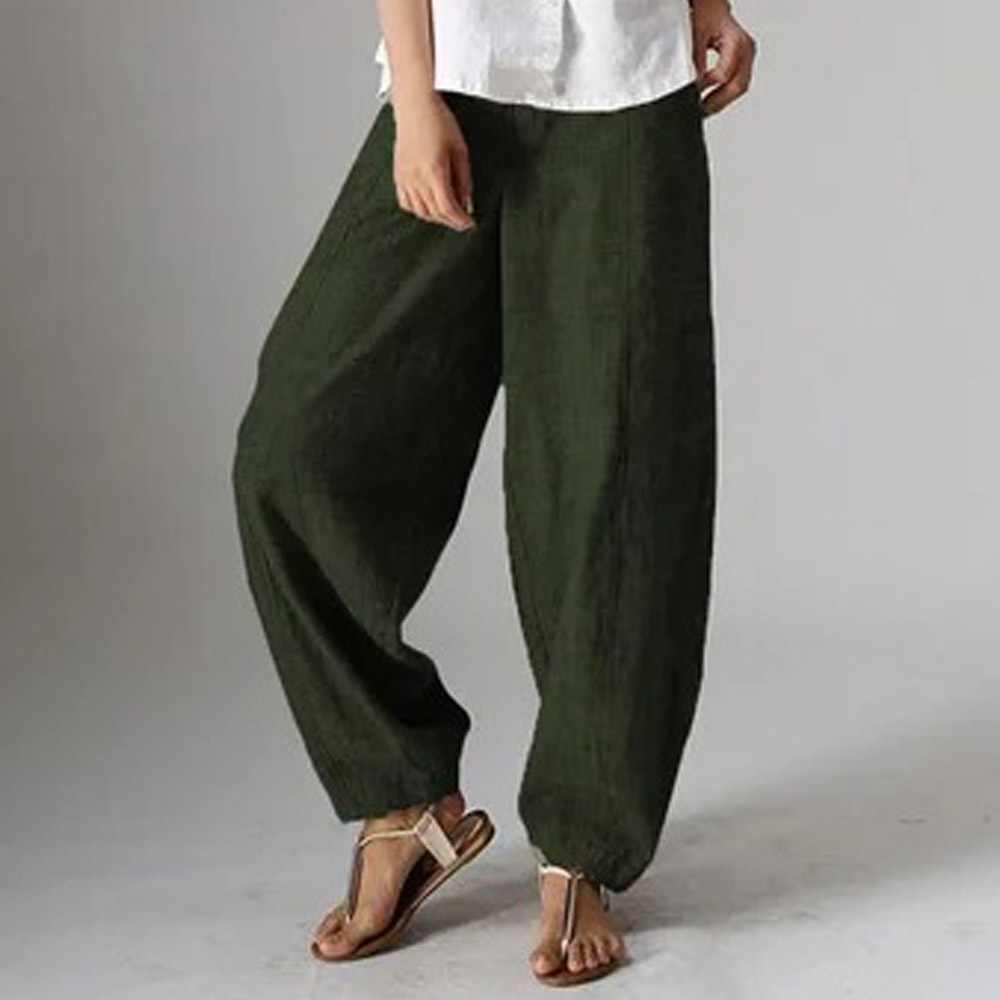 Castillotigo™ Pantalones de zanahoria de pierna ancha de cintura alta de lino y algodón para mujer