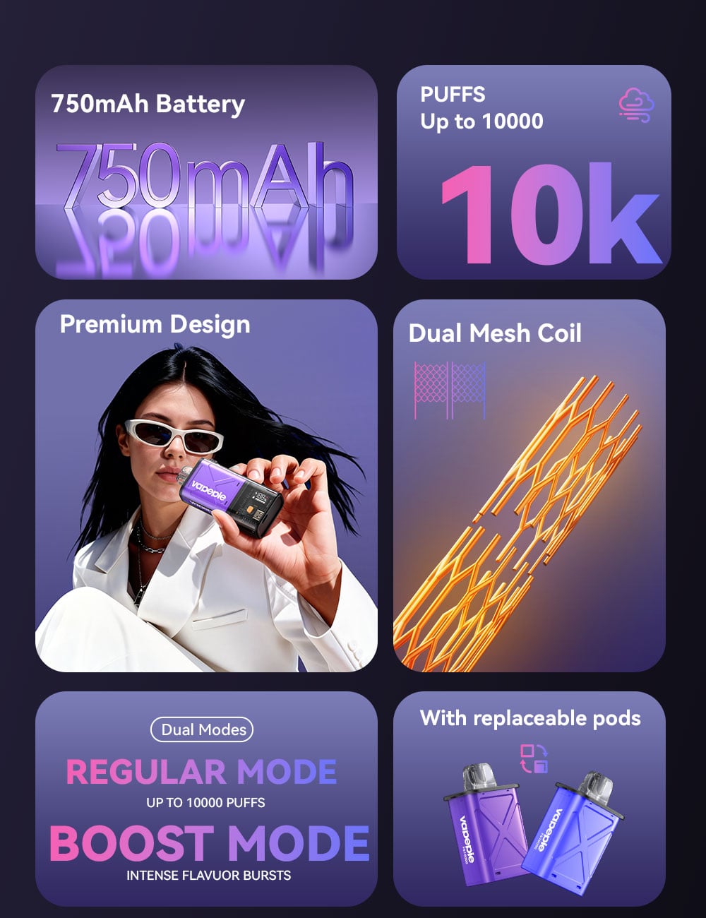 Vapepie FlexSwitch 10000 Puffs Vape Product Specifications
