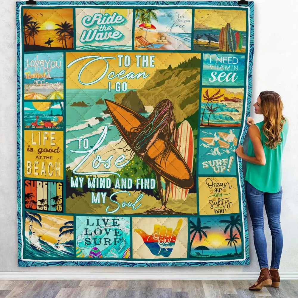 Surfing Beaches. To The Ocean I Go Quilt Blanket