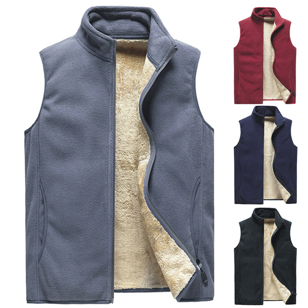 Castillotigo™ Chaleco cálido de lana de color sólido para hombre de nueva moda de otoño e invierno