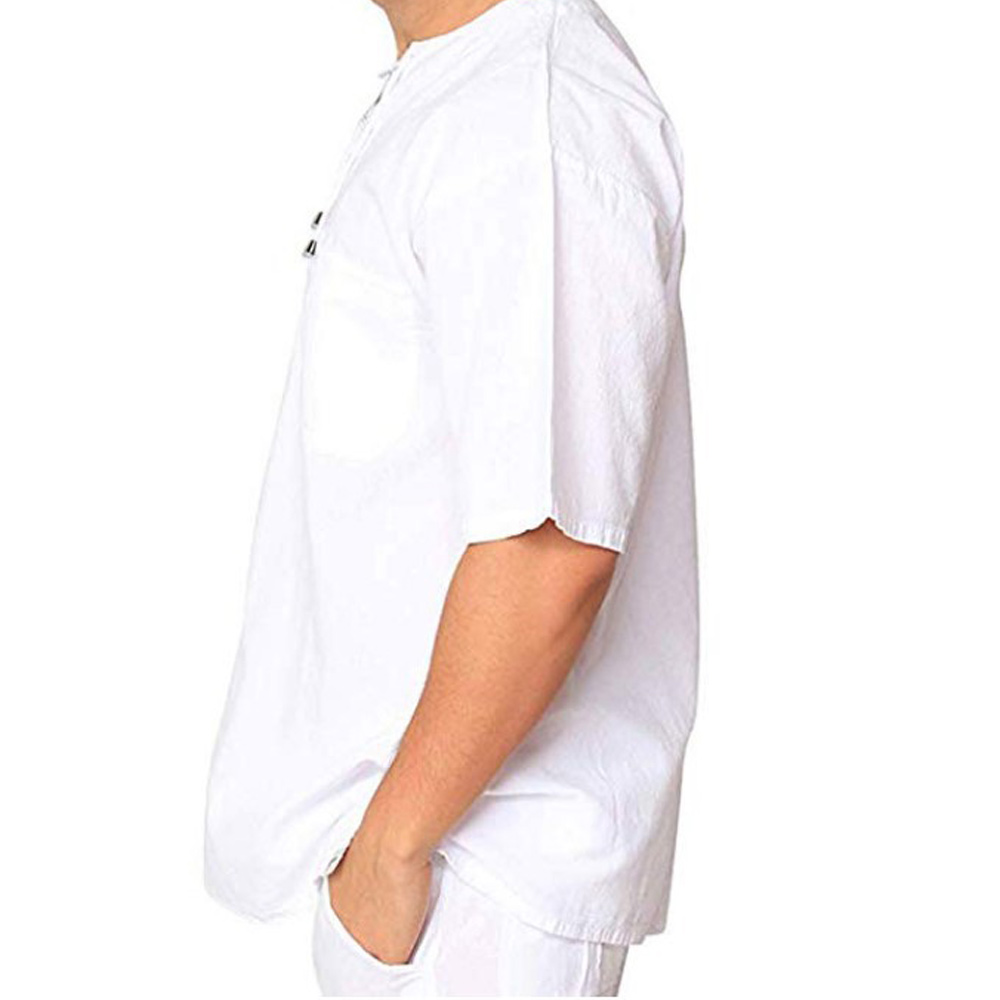 Castillotigo™ Camiseta de manga corta de algodón y lino para hombre, novedad de verano