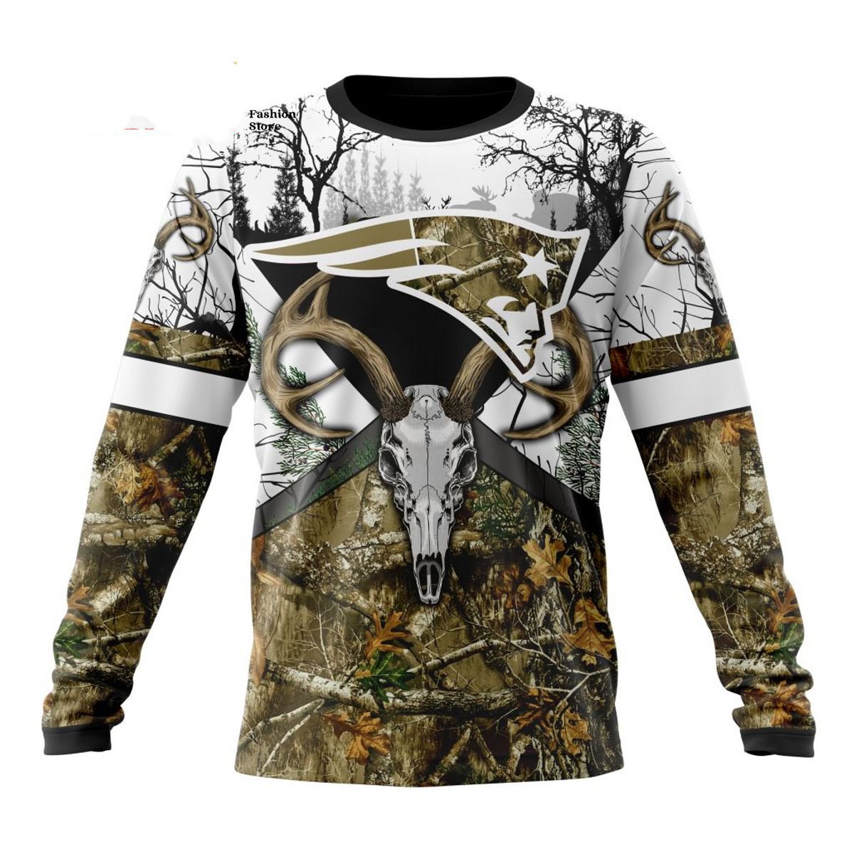 NEW ENGLAND PATRIOTS DEER SKULL AND FOREST 3D HOODIE