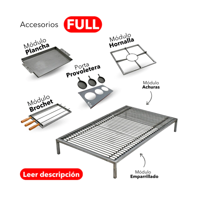 Rejilla todo en uno para parrilla modular de acero inoxidable