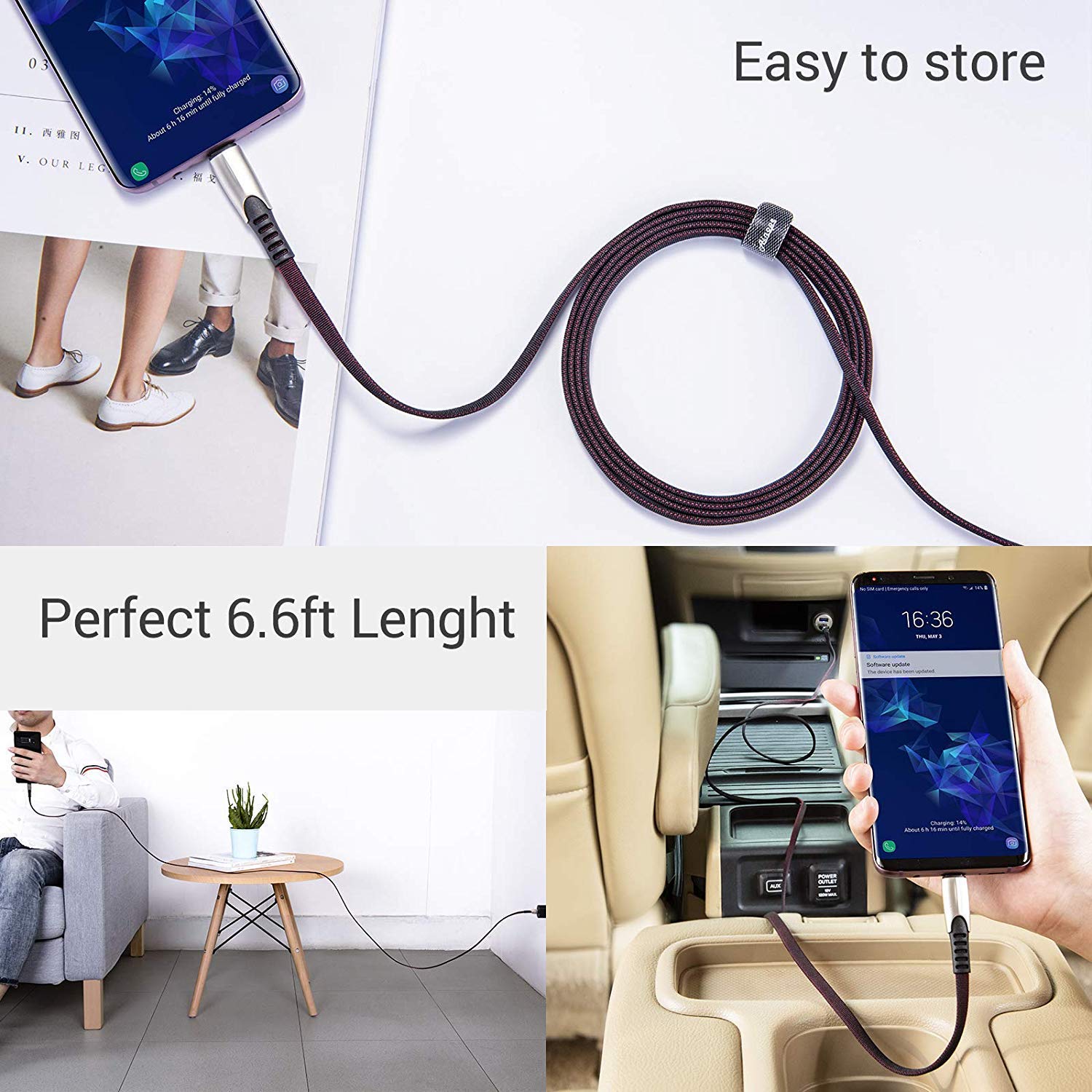 USB C Cable 3A Fast Charging 2 Pack 6.6ft