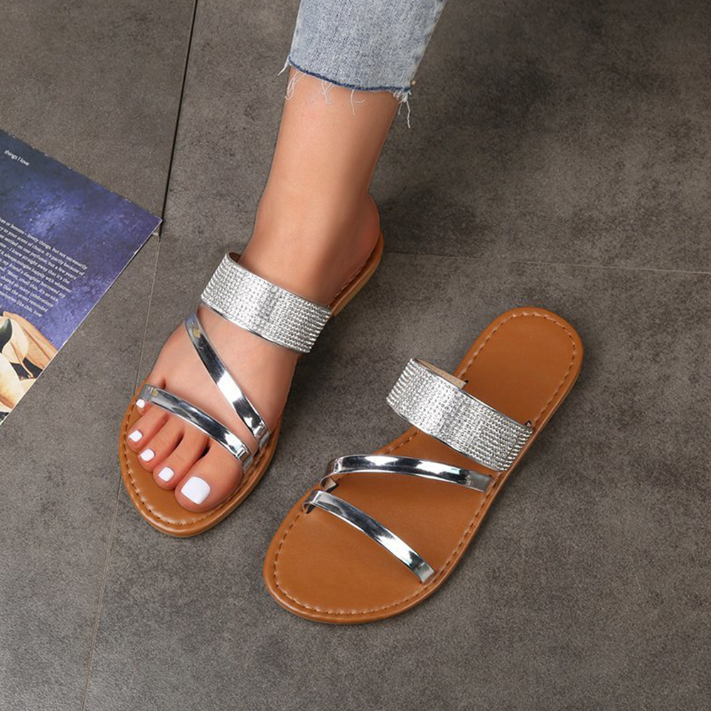 Castillotigo™ Verano nuevo rhinestone una palabra zapatillas casuales