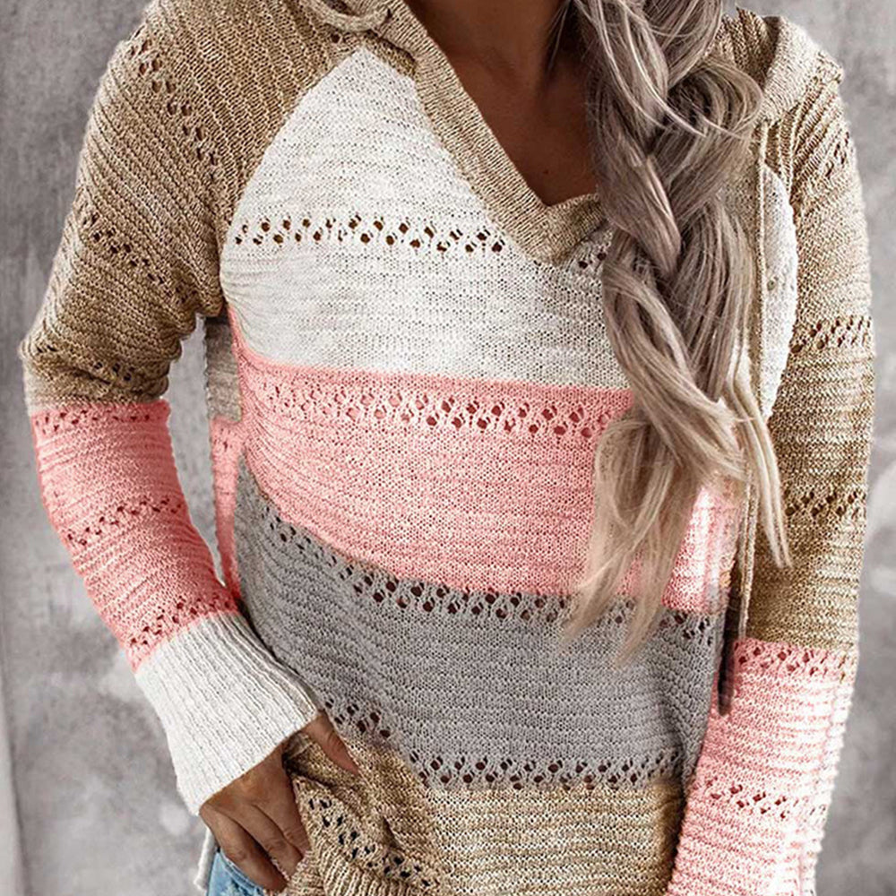 Castillotigo™ Suéter de punto colorblock a rayas sueltas con personalidad de mujer nueva de otoño
