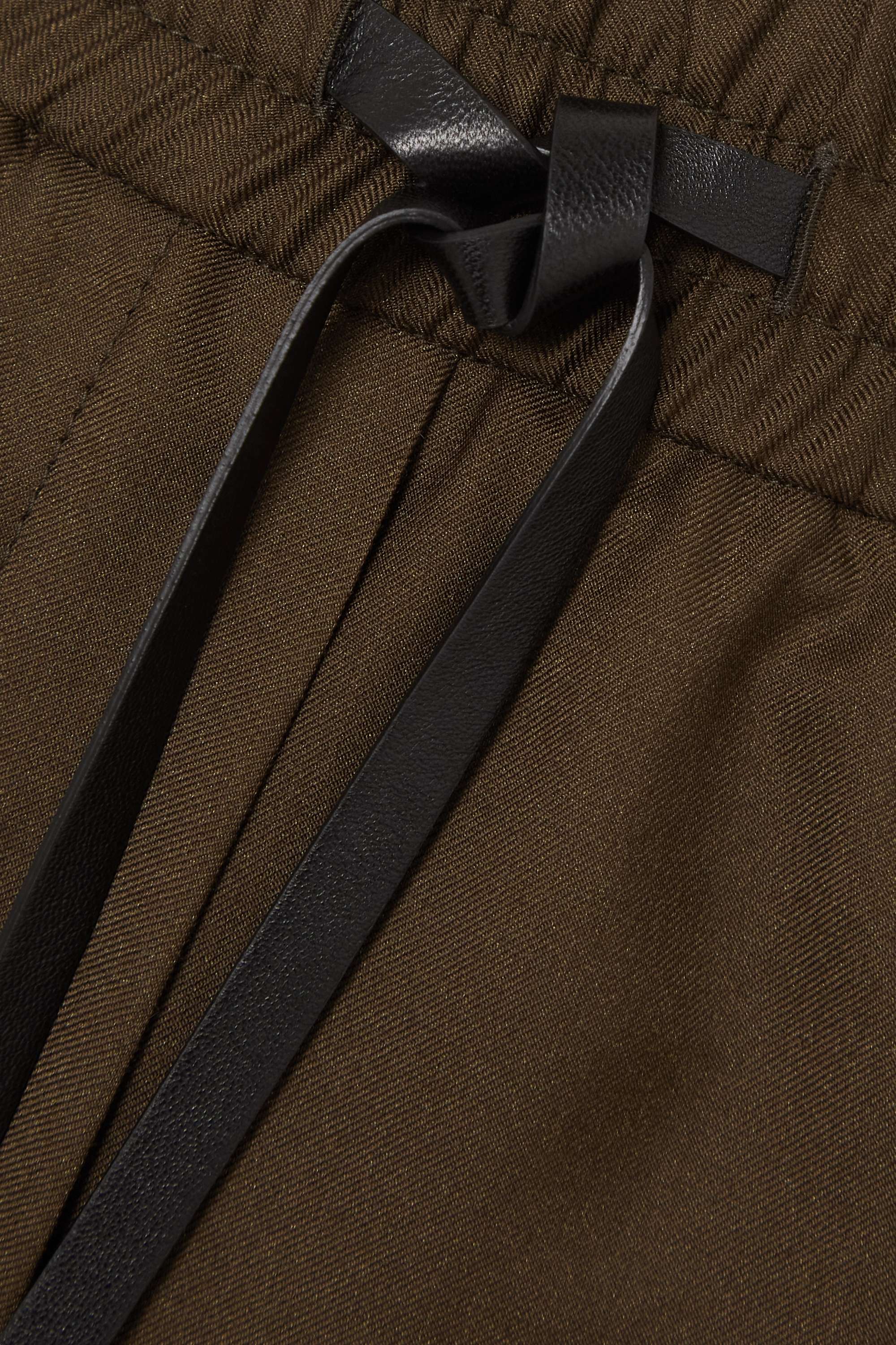 Leather-trimmed wool straight-leg pants