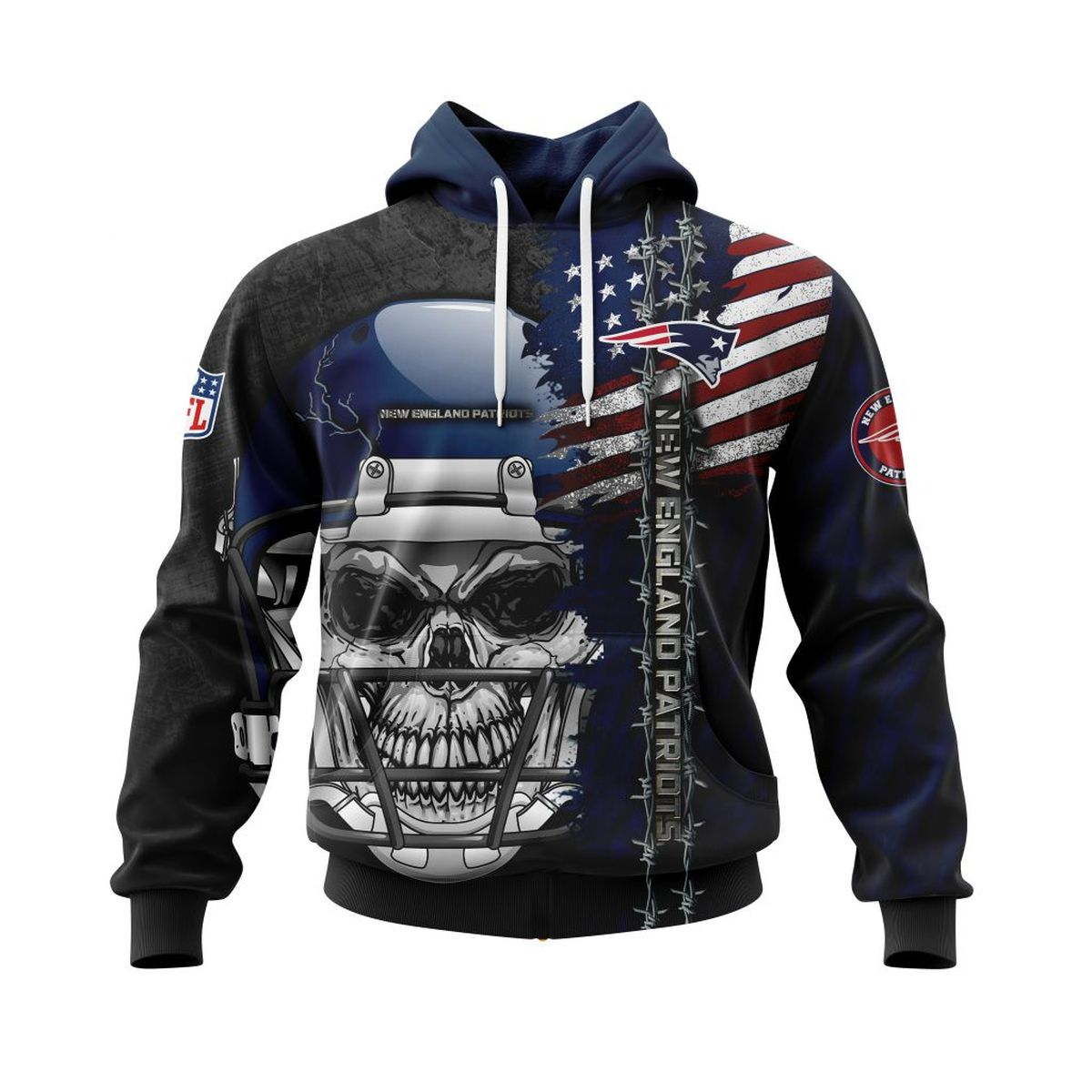 NEW ENGLAND PATRIOTS 3D HOODIE SKULL0803