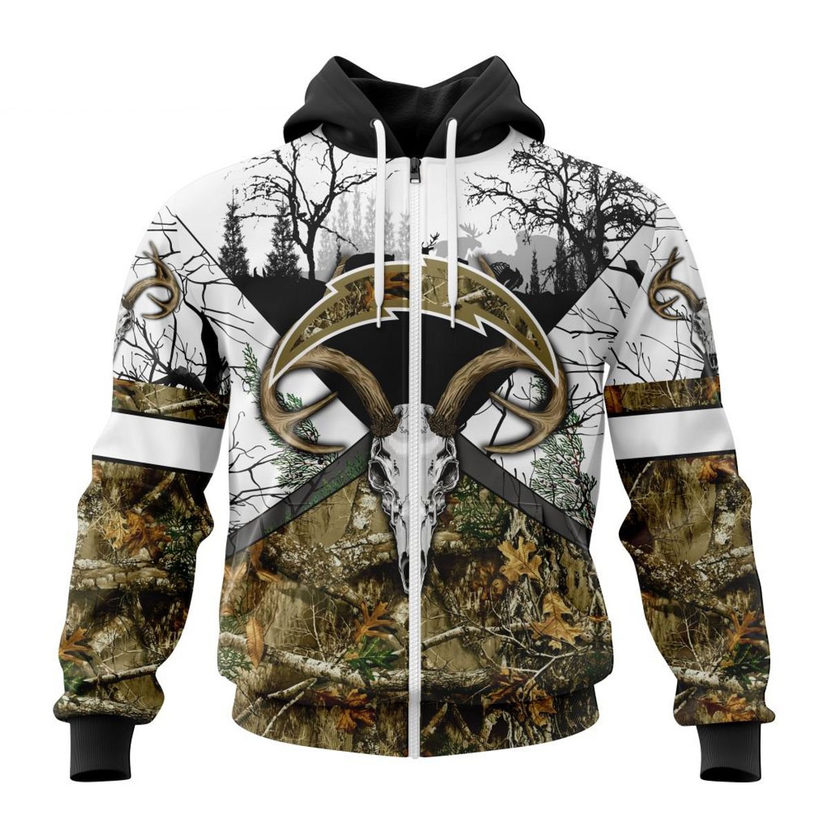 LOS ANGELES CHARGERS DEER SKULL AND FOREST 3D HOODIE