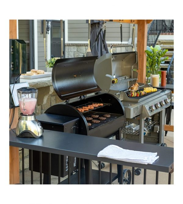 2 full Size Grills, Griddles or Smokers Steel Metal Roof, Wind Resistant – 100 mph, Supports 30 In of Snow, Electrical Outlet, USB, Grilling Hooks