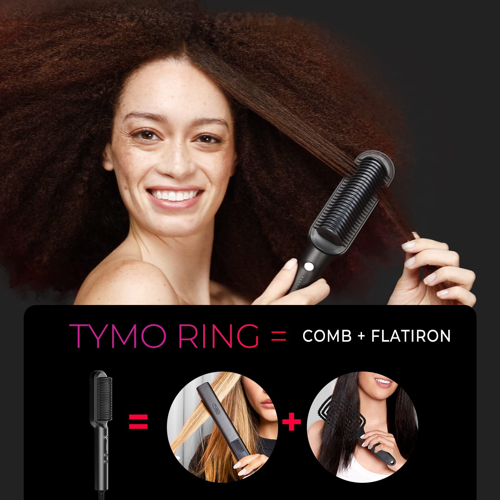 🔥Último día de promoción de Amazon🔥TYMO Cepillo para alisar el pelo, negro mate